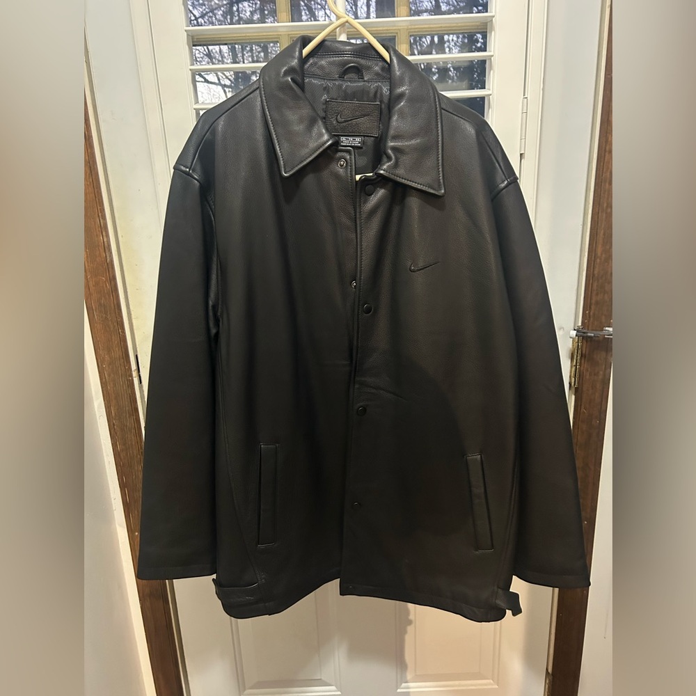 Nike Black Leather Jacket with Subtle Swoosh